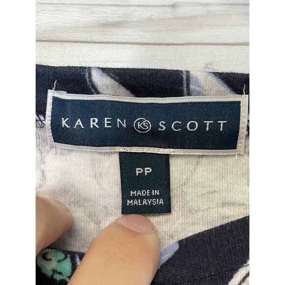 Karen Scott Shirt Womens Petite PP Floral Border Print Crewneck Short Sleeve - Picture 6 of 10